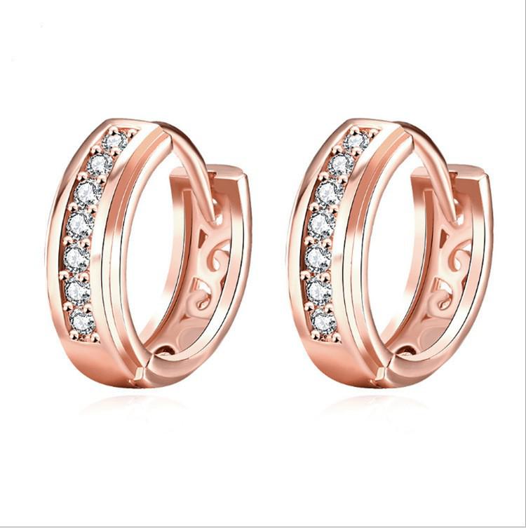Chenrui Rose Gold Hollow Copper Earrings with White Diamond Inlay, Simple Pastoral Style