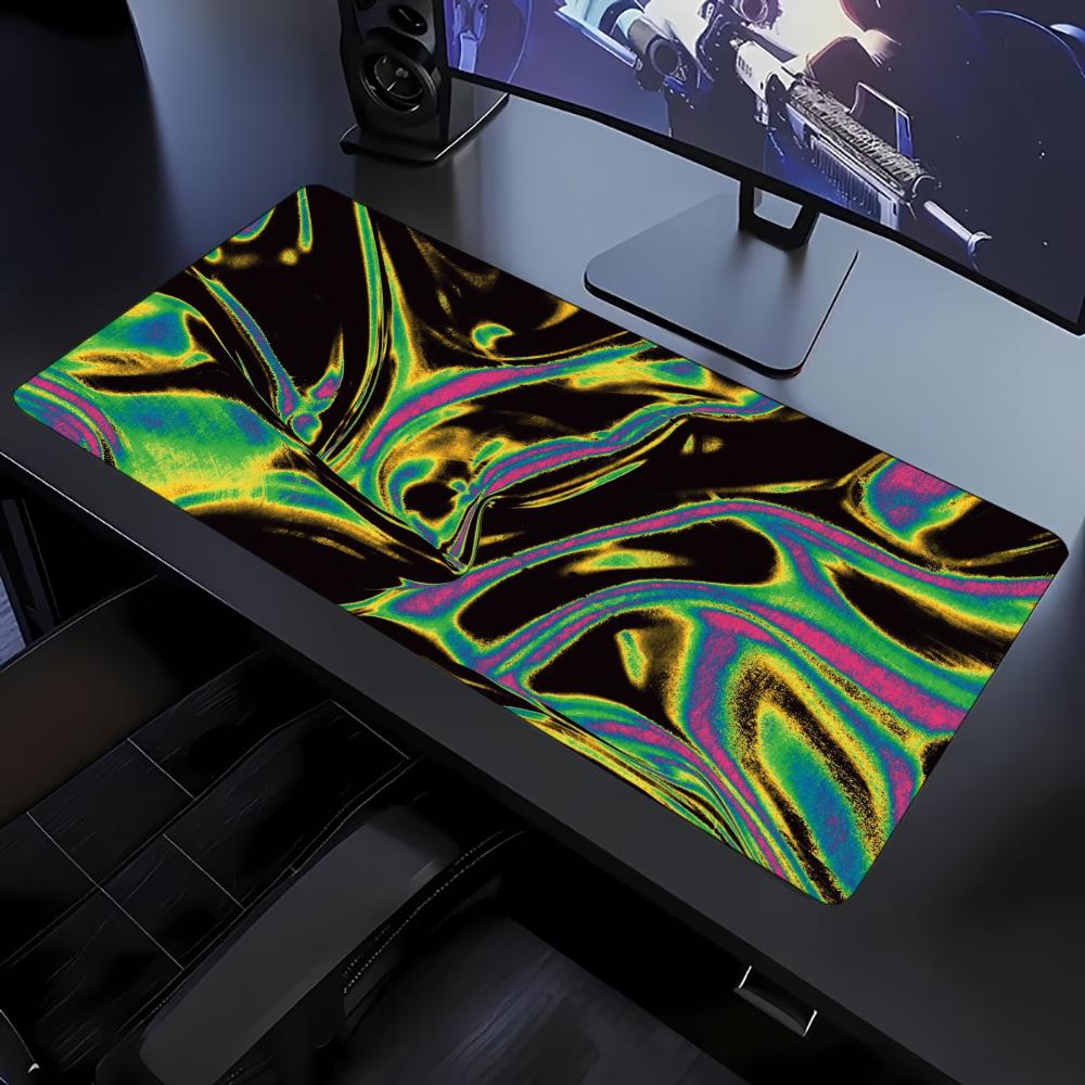 Colorful Liquid Swirl Pattern Large Mouse Pad NonSlip Rubber Stitched Edges Print Desk Mat Gaming Setup Office Workspace