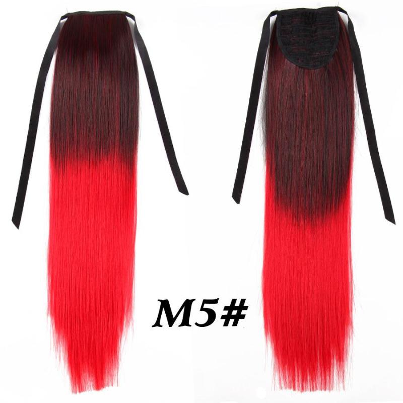 Synthetische Pferdeschwanz-Haarverlängerung, gerader Clip im Haarschwanz, falsche Haarteile für Frauen, schwarze Ombre-Rot-Frisur