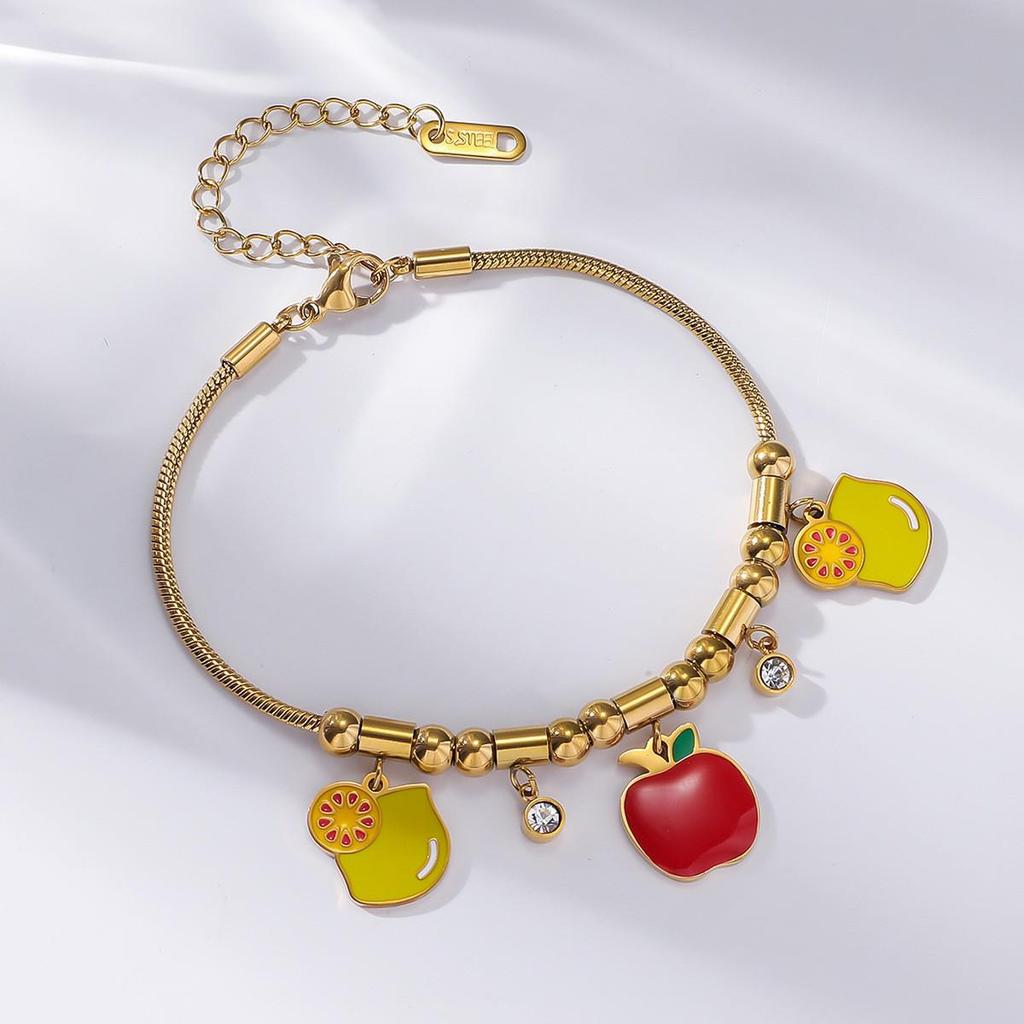 Cherry Epoxy Titanium Steel Bracelet for Women - Sweet Dopamine-Inspired Design
