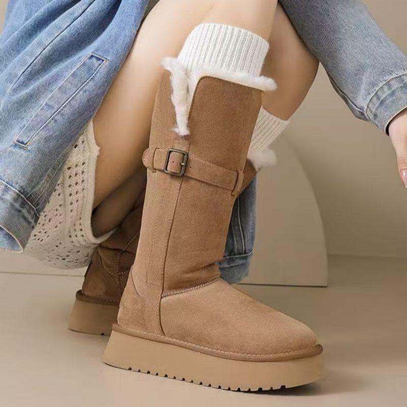 Thick-soled Long Snow Boots Women's 2025 New Winter Velvet Thickened Fashionable Versatile Warm Women's Medium Boots