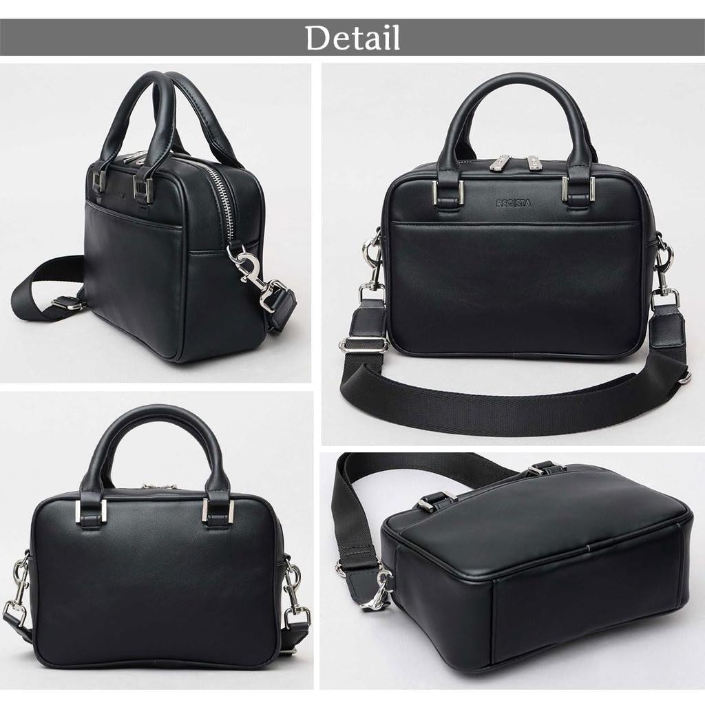 [Register] Mini Boston Bag for Men and Women, 2-Way Shoulder Bag, Split Leather, Cowhide Leather, Small, Simple, Black, Elegant, Modern, Casual