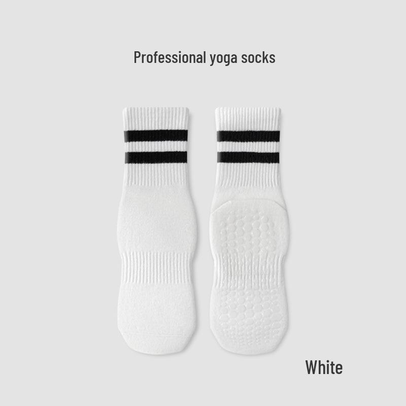 Women s Breathable Non-slip Yoga Socks - Mid-calf Striped Pilates Socks One Size белый