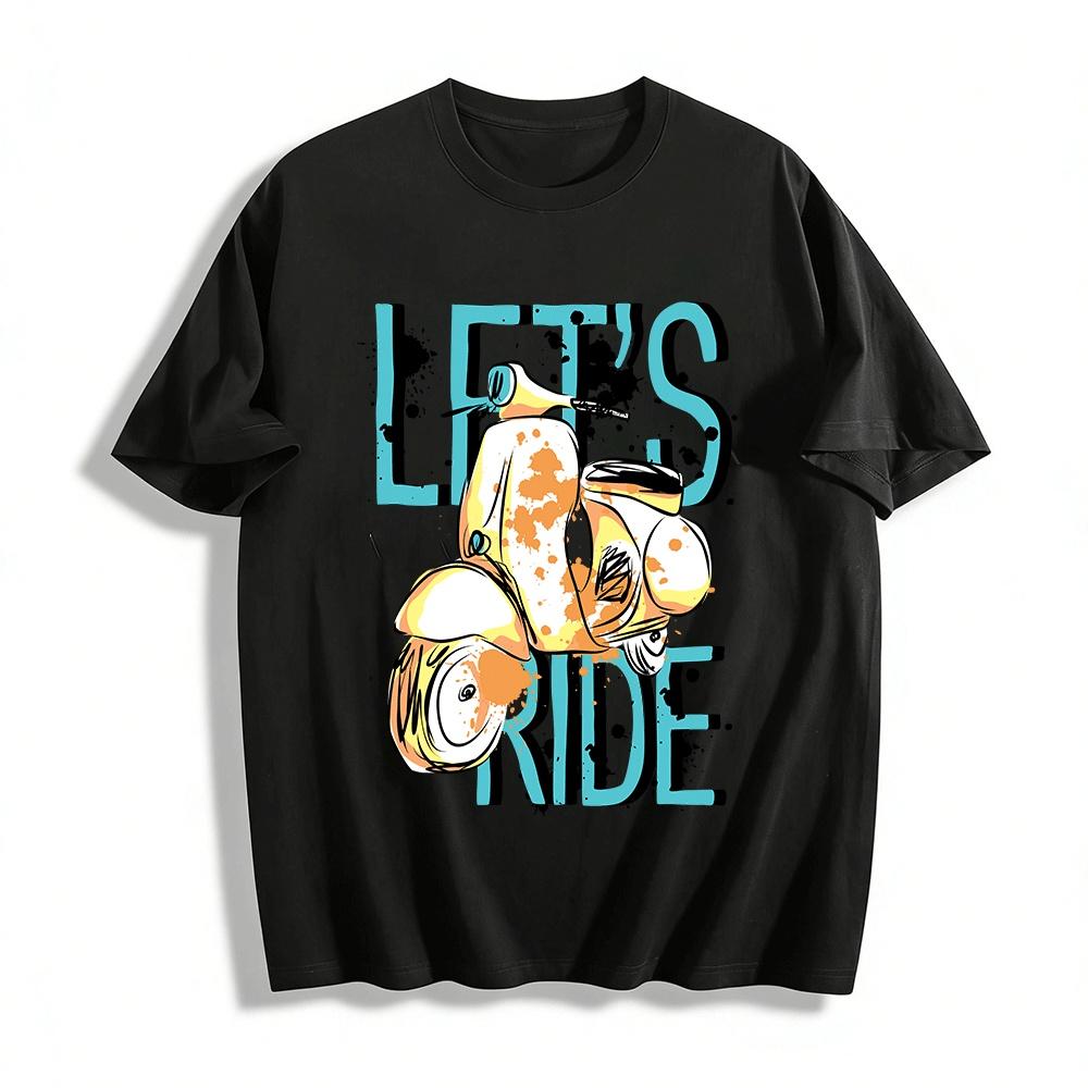 Vintage Scooter Lets Ride Graphic Casual T-Shirt Pure cotton T-shirt XXS