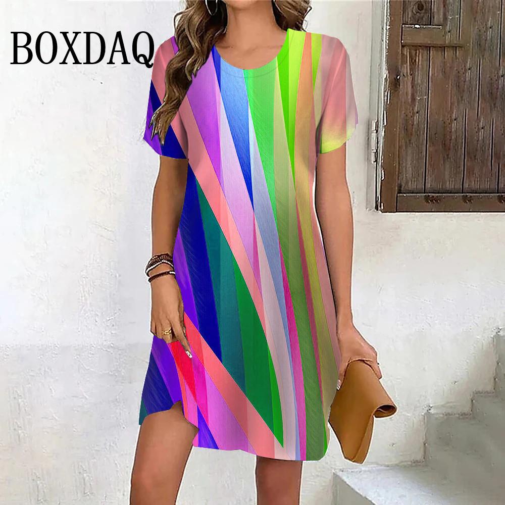 2025 Fashion Personality Pattern 3D Printed Round Neck Short-sleeved Dress