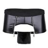 Mens Sexy Leather Lingerie Open Crotch Short Pants For Sex Soft Latex Fetish Boxer Crotchless Leather Underwear Bulge Pouch SexiGood Product