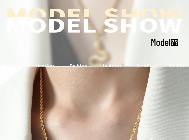 18K Gold Empress Dowager Snake Pendant Necklace, Titanium Steel Twisted Chain, Hip Hop Collarbone Jewelry.