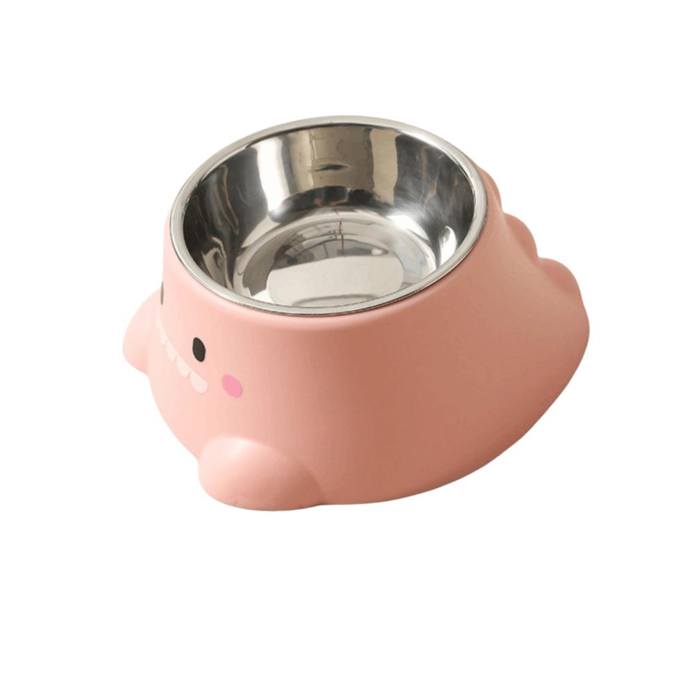 15° Tilted Cartoon Dinosaur Pet Bowl Anti-Knock Cat Food Bowls Pet Drinking Bowls  Puppy Feeding розовый