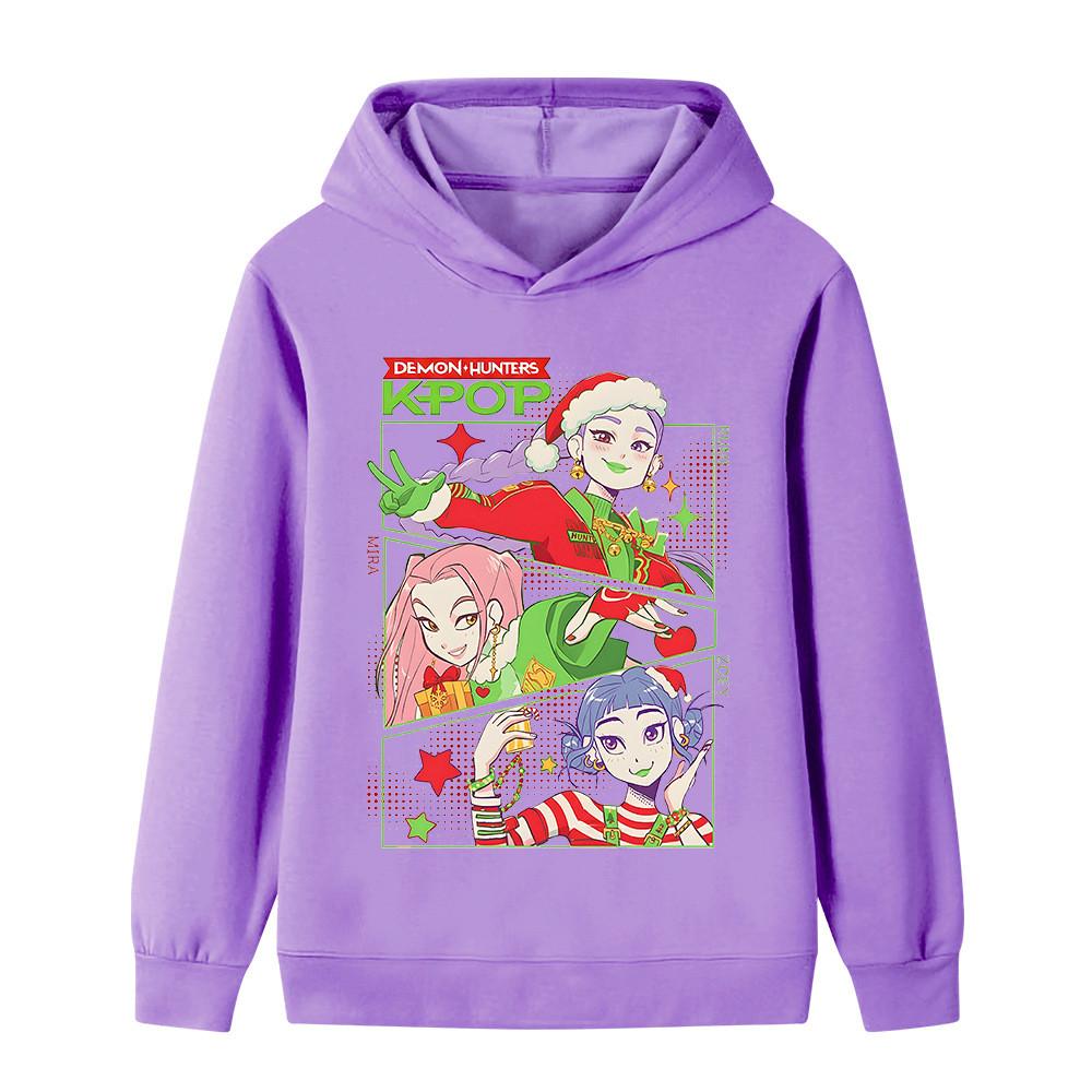 B1263 Kids Boys Girls Christmas New Year Kpop Rumi Zoey Mira Print Long Sleeves Hoodie