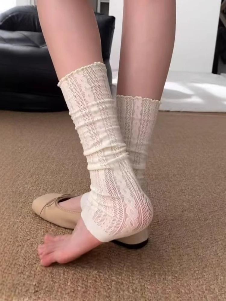 3Pairs Summer Thin Twisted Mesh Breathable Ruffle Leg Warmers Paired with Knee High Boots Ballet Stamped Foot Pile Up Leg Covers