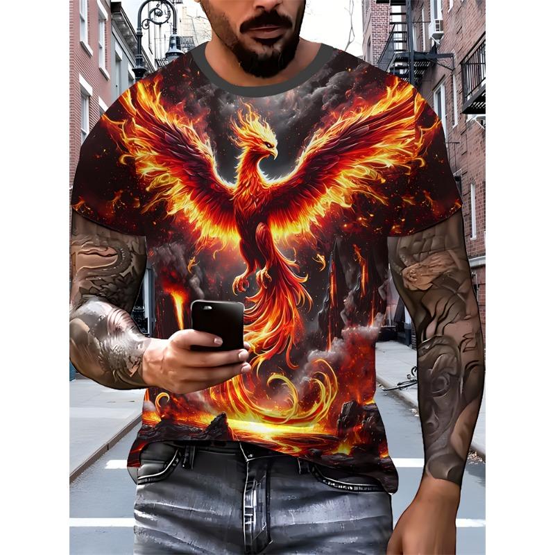 2025 New Men's 3D Dragon Print T-shirt Casual Short-sleeved Pullover Polyester Round-neck Summer Outdoor Clothing Adult Size