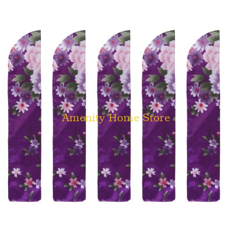 F26C 5Pcs Elegant Vintage Flower Folding Fan Silk Storage Bag Dustproof Protective Pouch Chinese Hand Fan Cover Case Sleeve