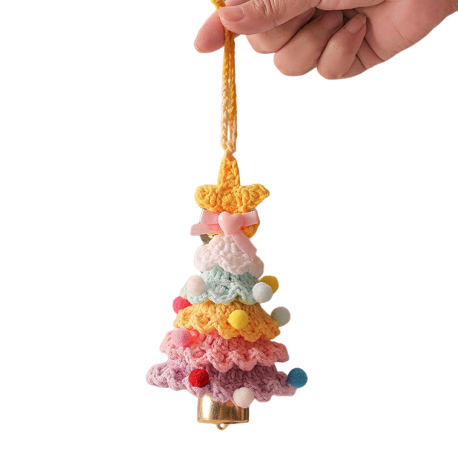 

Knitted Christmas Tree with Jingle Bell Plush Christmas Hanging Pendant Wool Crochet Christmas Tree for Christmas Party Decor