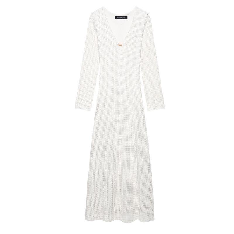 

TAOP&ZA Женское весенне-летнее элегантное однотонное миди-платье, связанное крючком L