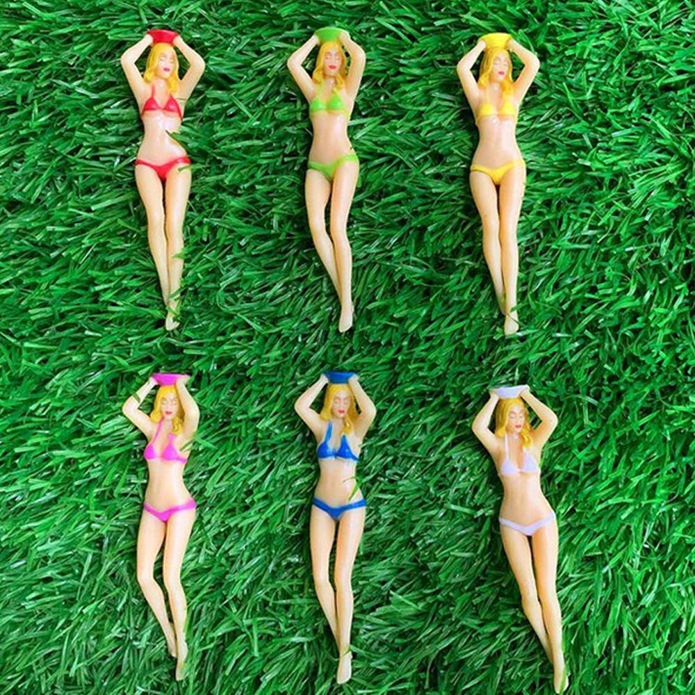 6PCS Bikini Girl Golf Tees Plastic Novelty Tee with Divot Tool 3 Inch Lightweight Durable for Women Golfers Random Color