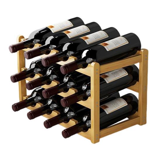 Bamboo Wine Rack Holder Bar Cabinets Stackable Storage Cube Tabletop for Champagne Multilayer DIY Assembled Natural Wood Bottle Holder for Kitchen