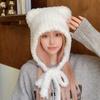 Bear Ears Woolen Knitted Hat for Women In Winter  Showing Face Small Plush  Cute Ear Protection  Warm Big Headband Cold Hat