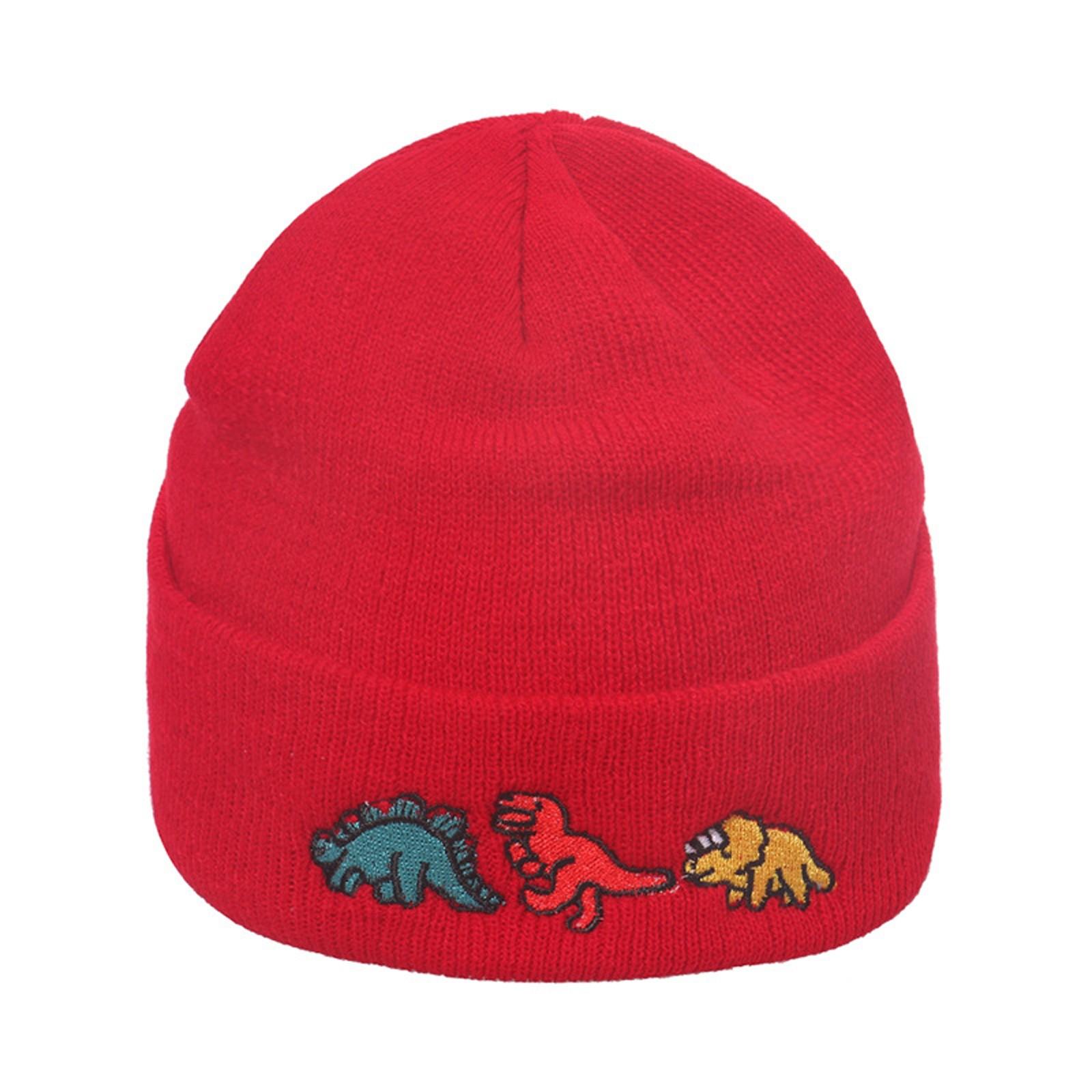 

Men s Hip-hop And Winter Embroidery Warm Dinosaur Knitted Cap M красный