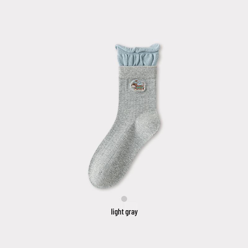 

Double-Ribbed Women s Mid-Calf Socks - Seamless Toe, Sweat-Wicking Cotton, Breathable, Black/White/Gray, Little Dog Embroidery One Size світло-сірий колір