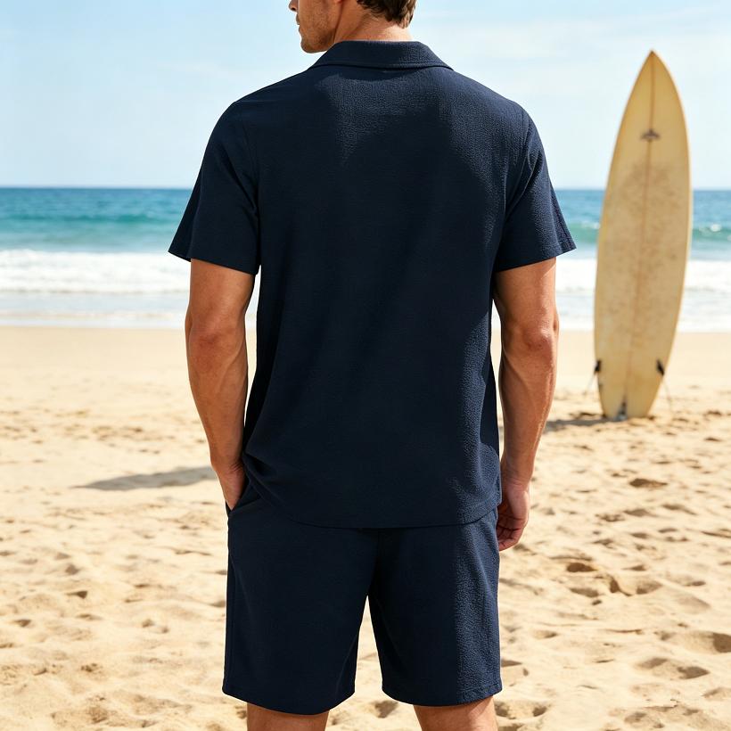 Set Camicia Estiva Uomo Casual Outdoor Tuta 2 Pezzi Ehome Abbigliamento Pigiama Comodo Traspirante Spiaggia Manica Corta Set