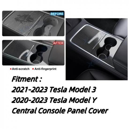Glossy Carbon Fiber Style Center Console Cup Holder Panel Cover For Model 3 / Y