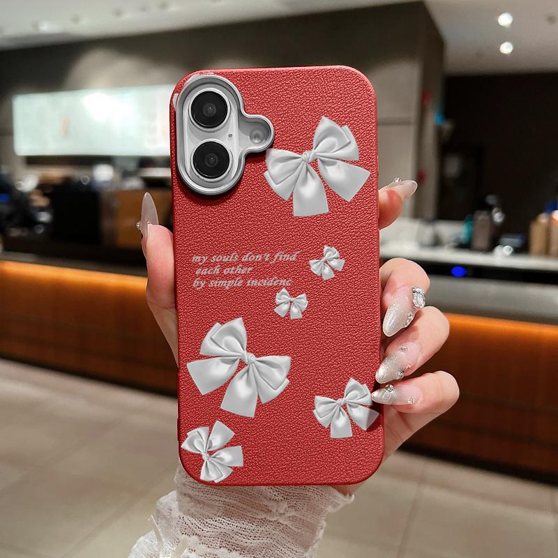 Plain Color Bowknot Patterned Phone Case for iPhone 16 Pro 15 14 Plus 13 12 Pro Max 11 Shockproof Leather Texture Soft Tpu Slim Matte Case Cover