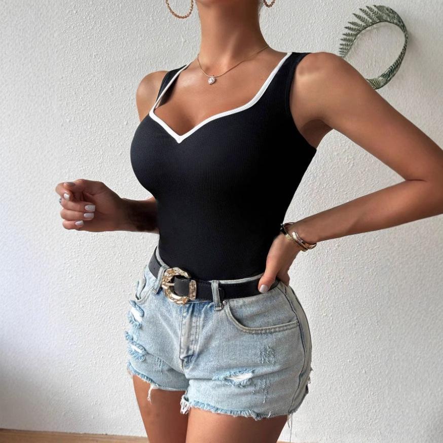 New Black & White V-Neck Fashion Camisole: Casual, All-Season Style