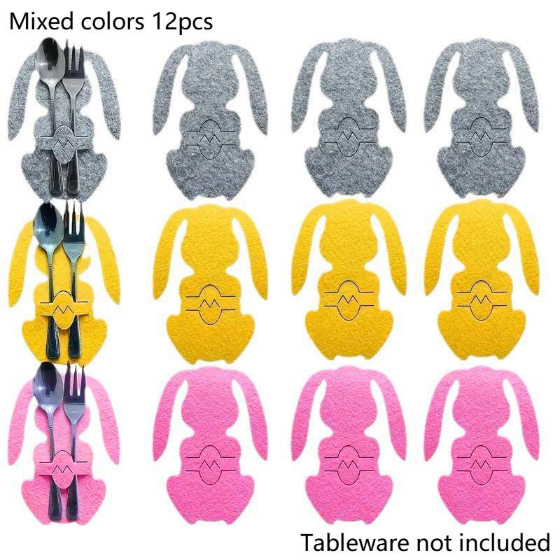 

12 шт./комплект Не тканые вилки, ножи, подставки под тарелки, цветная подставка под тарелку с кроликом для счастливой Пасхальной вечеринки, украшение стола, принадлежности для сервировки стола A