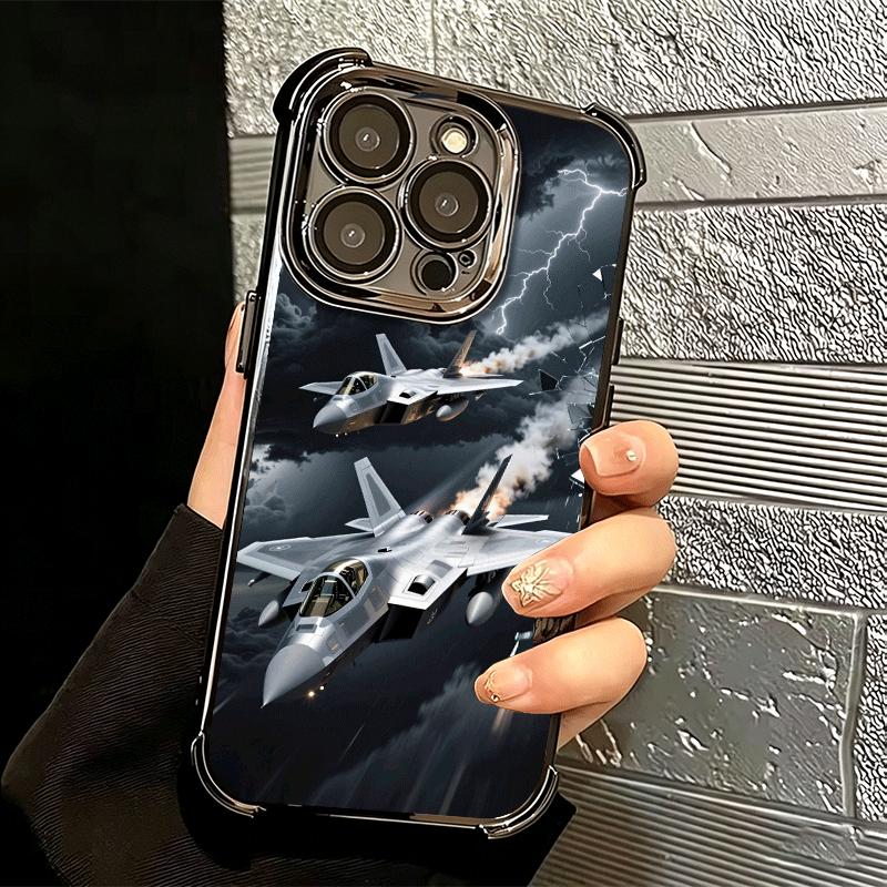 Aircraft Helicopter Formation Plating Phone Case For Iphone 16 17 Pro Max Air 16E 14 15 Plus 12 13 Mini Anti-Fall Airabag Cover