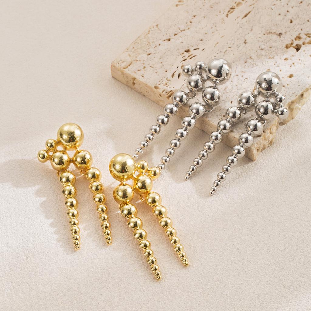 Women Fashion Elegant Multi Layer Ball Beaded Long Earrings Retro Luxury Minimalist Design High Grade Dangle Ear Jewelry