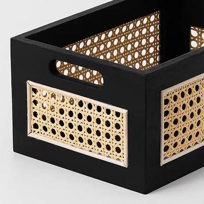 Masif Ahşap Saklama Kutusu Retro Masaüstü Taklit Rattan Sepet Kitap Atıştırmalıklar Günlük Eşyalar Kozmetik Düzenleyici Kutular Ev Dekorasyonu Sepet