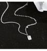 925 Sterling Silver Lucky Square Necklace - Trendy High-End Clavicle Chain Pendant for Women