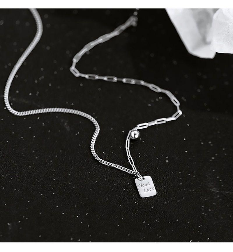 925 Sterling Silver Lucky Square Necklace - Trendy High-End Clavicle Chain Pendant for Women