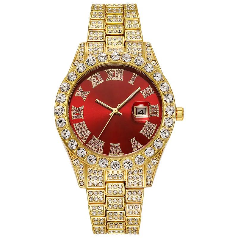 Neue trendige Herren Männer Gold Bling Bling Zirkon Hip-Hop Voll Eisig Diamant Quarz Iced Out Uhren