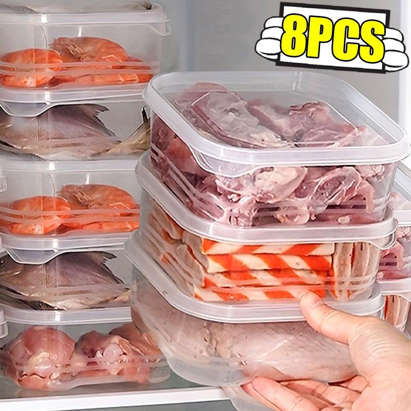 1/8Pcs Plastic Refrigerator Meat Freezer Divided Box Food Grade Household Fridge Fresh-keeping Storage Box Camping Tableware