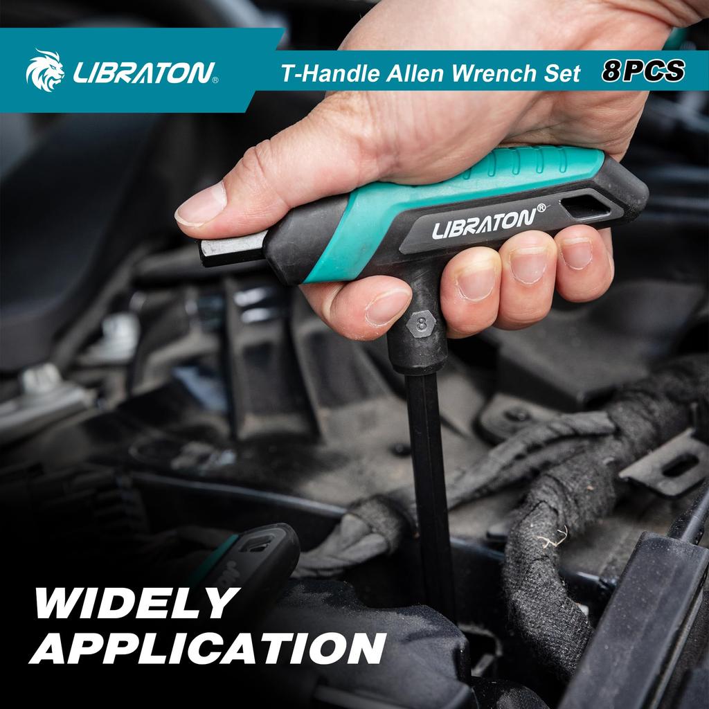 LIBRATON Hex Wrench Hex Metric Sizes and Hex Key Bicycle Repair Tool with Storage Rack Set, T-Handle Wrenches, 2, 2.5, 3.0, 4.0, 5.0, 6.0, 8.0, 10mm,