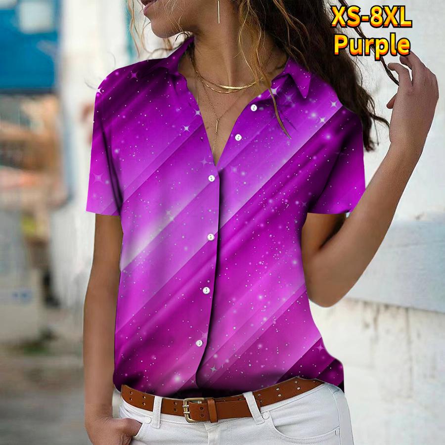 2025 Summer New Fashion Women's Abstract Printed Short Sleeve V-neck Casual Button-down Shirt Top