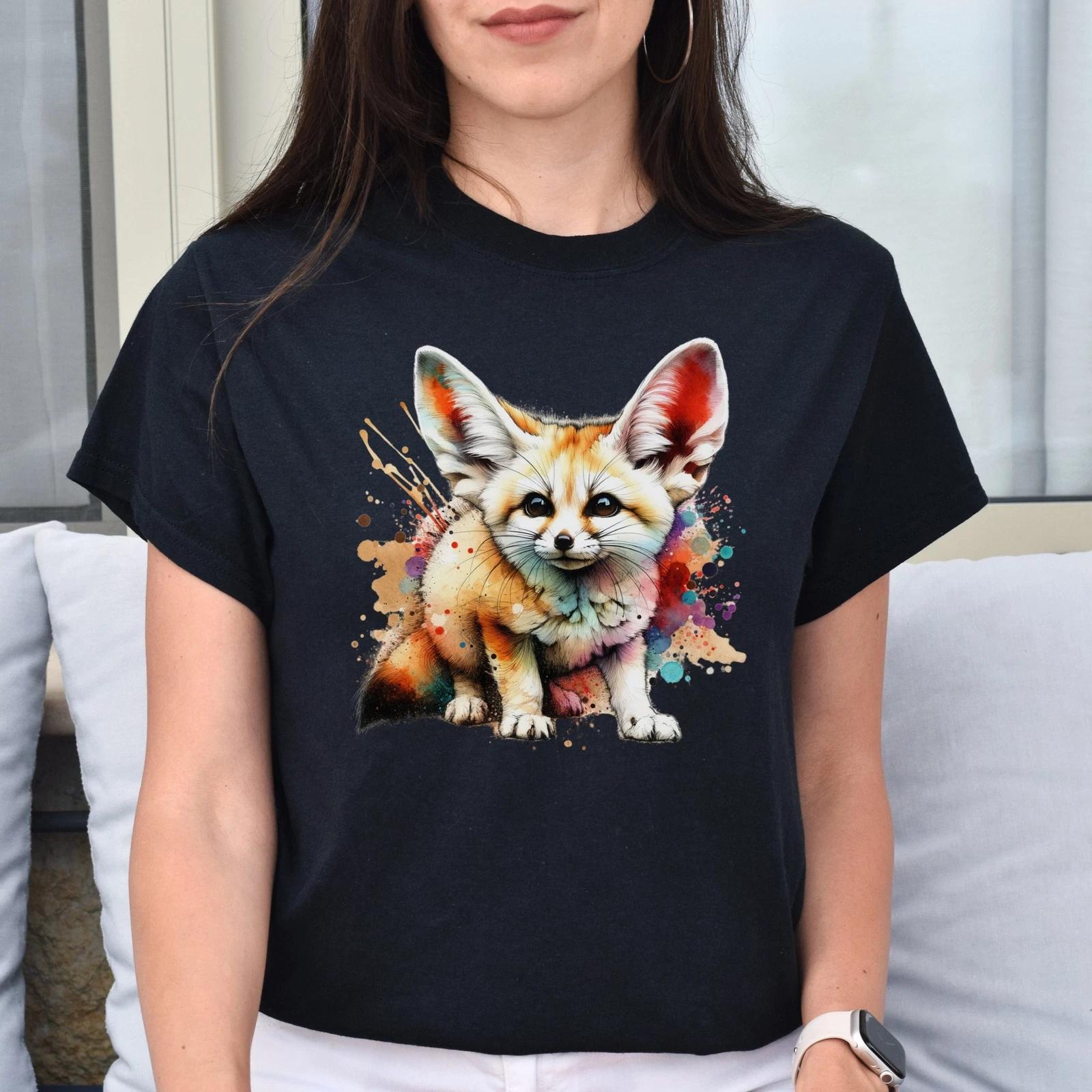 Artistic Fennec Fox Color Splash Unisex T-shirt Black Navy Dark Heather S
