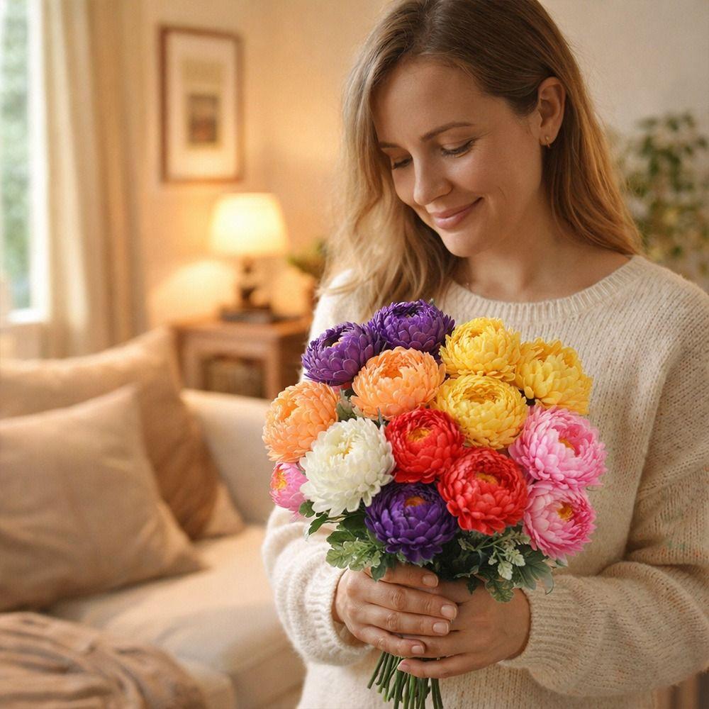 7Head Artificial Flower DIY Flower Silk Chrysanthemum Bouquet Worship Supplies Floral Arrangement Flowers Bouquet