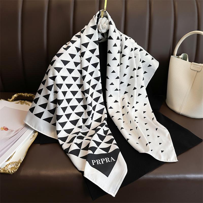 Women's Retro Twill Silk Scarf - 90cm Versatile Shawl for Travel & Sun Protection