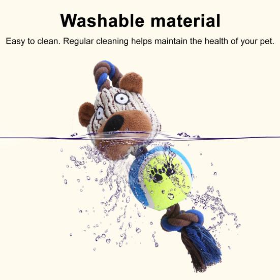 Plüsch Hundespielzeug Quietschende Tierkopf Tennisball Hund Kauspielzeug Interaktiver Seilknoten Zahnungsspielzeug für mittelgroße große Hunde Tauziehen Zahnpflege