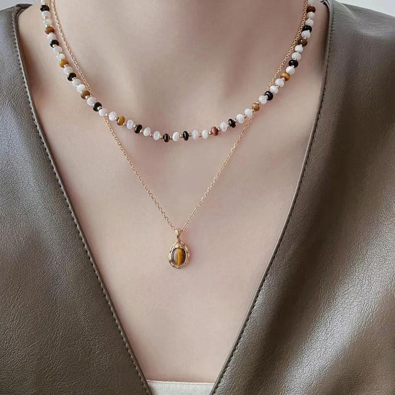 925 Silver Golden Tiger Eye Stone Necklace For Women Girl Circular Simplicity Jewelry Gift