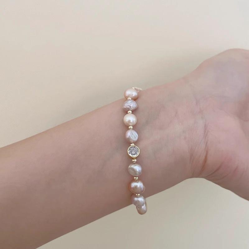 Baroque Natural Freshwater Pearl Beaded Bracelet Women's High-end Sense Light Luxury Niche Design Sense Versatile Jewelry