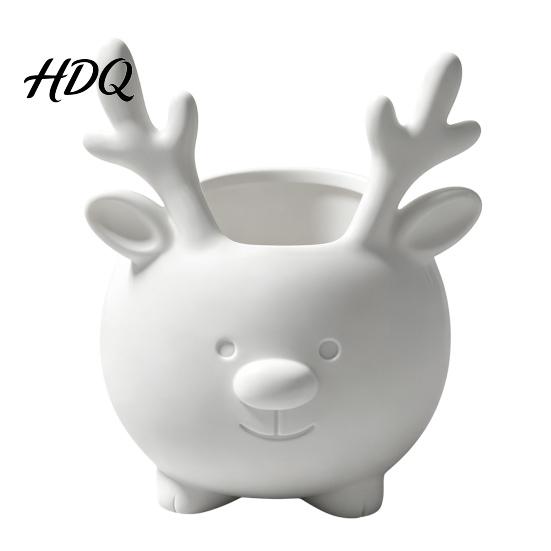 Ceramic Style Vase 3D Printed Reindeer Succulents Planter Pot for Indoor Plants Decorative Desktop Modern Art Sculpture Organizer Christmas