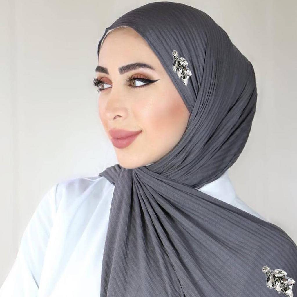 New Diamonds Ribbed Jersey Hijab Crepe Rhinestone Scarf Muslim Plain Soft Shawls Islamic Wraps Headband for Women