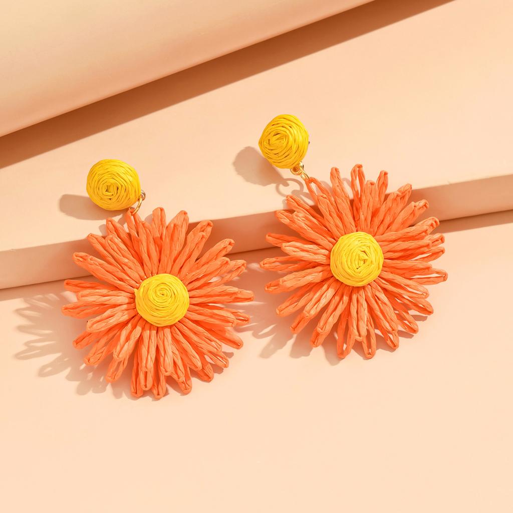 1Pair Colorful Sun Flower Earrings For Women Girl Handmade Bohemian Rattan Knit Earrings Summer Party Jewelry Gifts