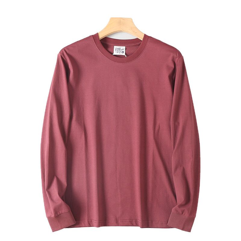 Tail Washed Pure Cotton Comfortable Breathable Pure Color Bottoming Shirt Men's Spring & Fall Loose-Fitting Casual round-Neck Long Sleeves T-shirt