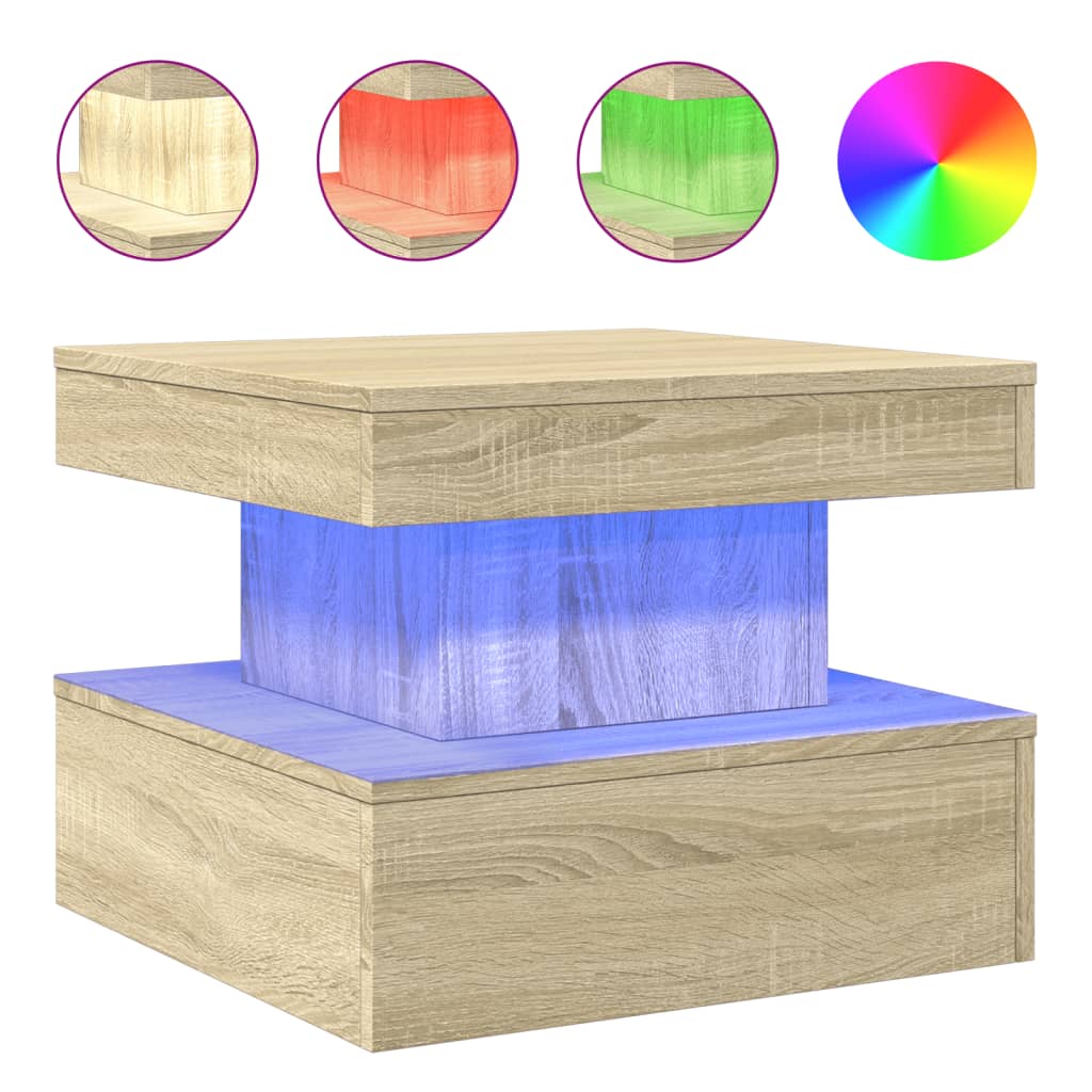  LED Coffee Table, Sonoma Oak, 50x50x40 Cm