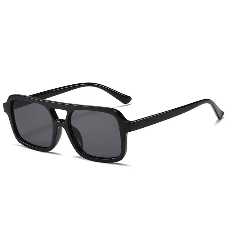 

SO&EI Fashion Double Bridges Square Sunglasses Women Clear Ocean Gradient Lens Eyewear Trending Men Sun Glasses Shades UV400 As the picture черный серый