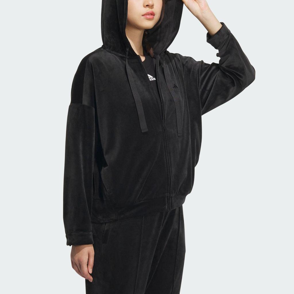 adidas Sportswear Light Velour Full Zip Hooded Track Jacket Women Black IV7564